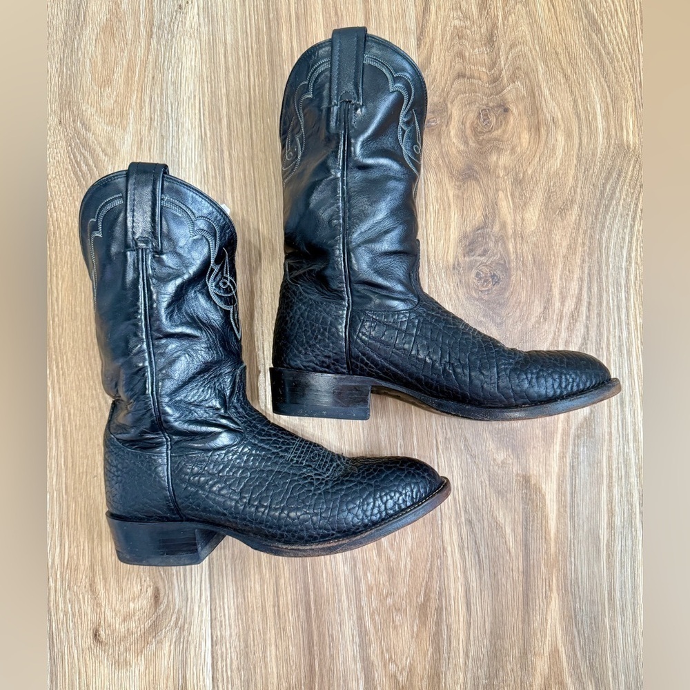 Vintage Tony Lama Black Boots Bullhide Size 8D EUC
